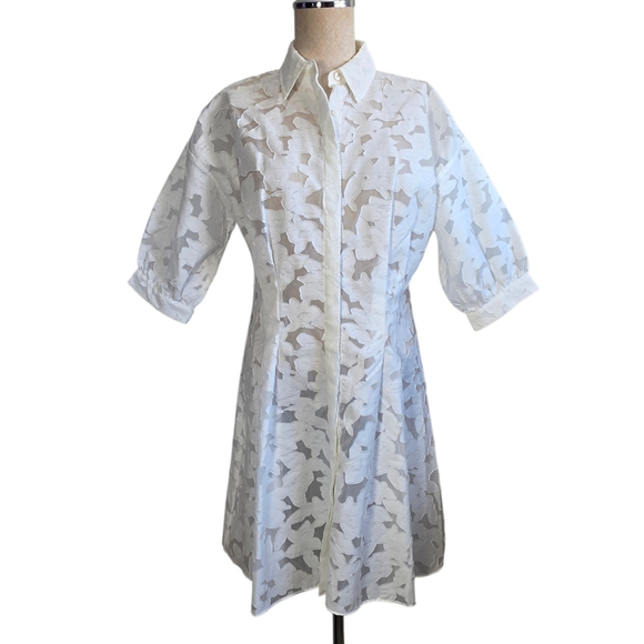 Club Monaco White Floral Lace Shirt Dress Size 4 Sheer Overlay Fit & Flare NEW - Picture 6 of 16